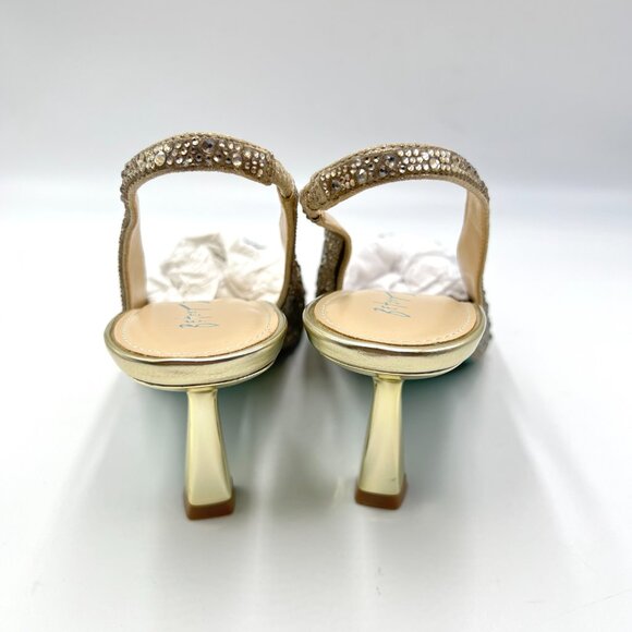Betsey Johnson Size 6.5 Clark Gold Jewel Encrusted Slingback Heels Pumps‎ Shoes - Picture 7 of 13